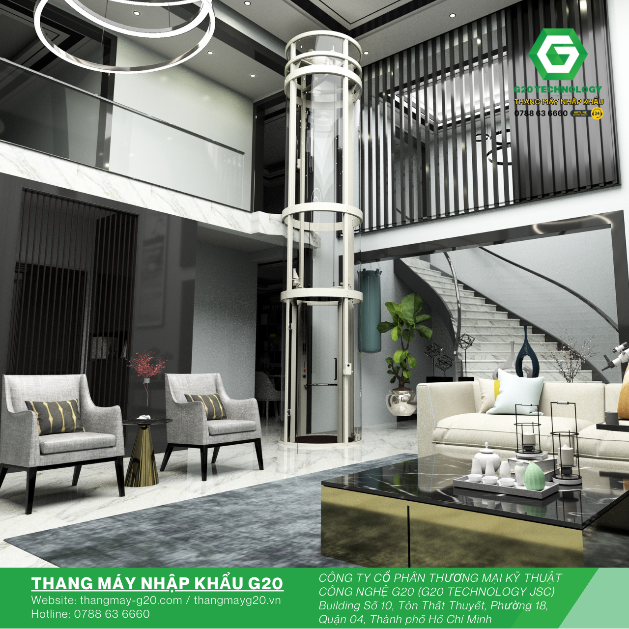 Cầu thang máy kính gia đình hình tròn