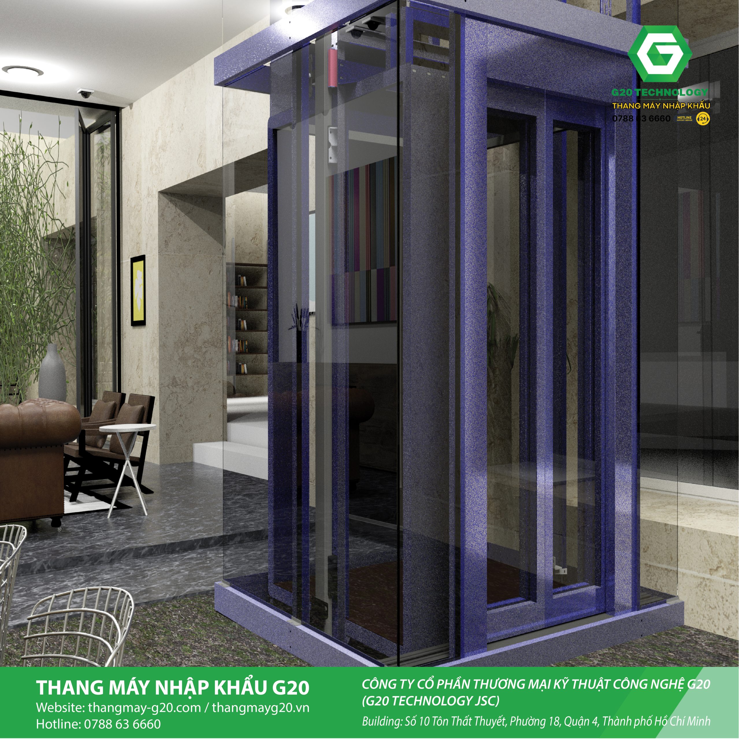 Thang máy kính vuông cửa 2 cánh - Phong cách hiện đại và sang trọng bậc nhất