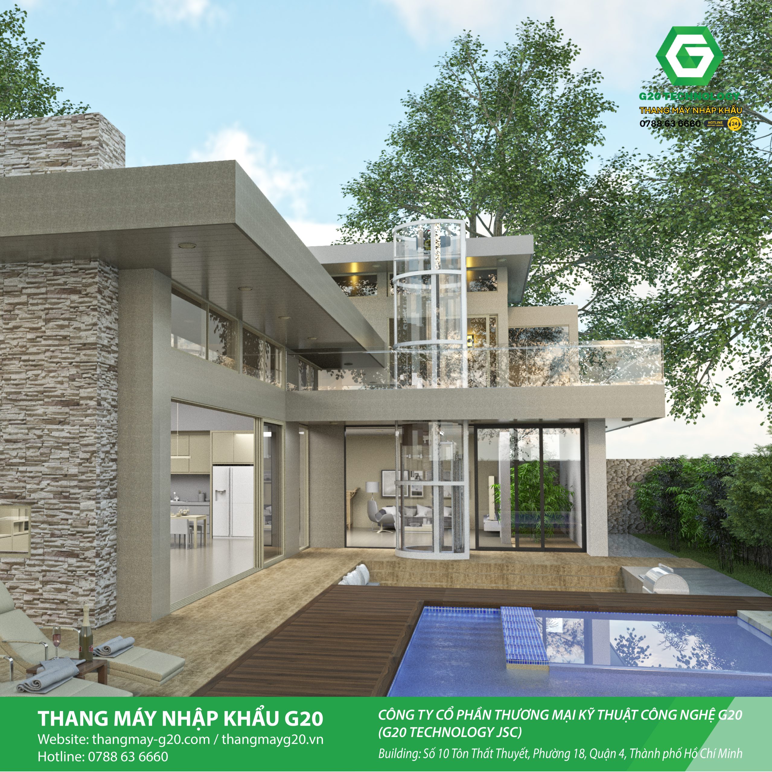 Thang máy vách kính bán nguyệt an toàn và phẩm mỹ
